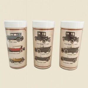 Vintage 70s West Bend Thermo-Serv Ford Cars Insulated Plastic Tumblers